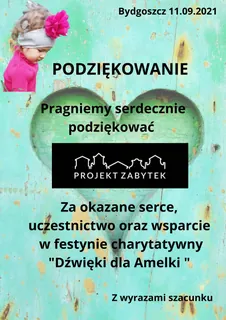 Podziękowanie za udział w festynie Dźwięki dla Amelki