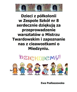 Podziękowanie od dzieci z Zespołu Szkół nr 8